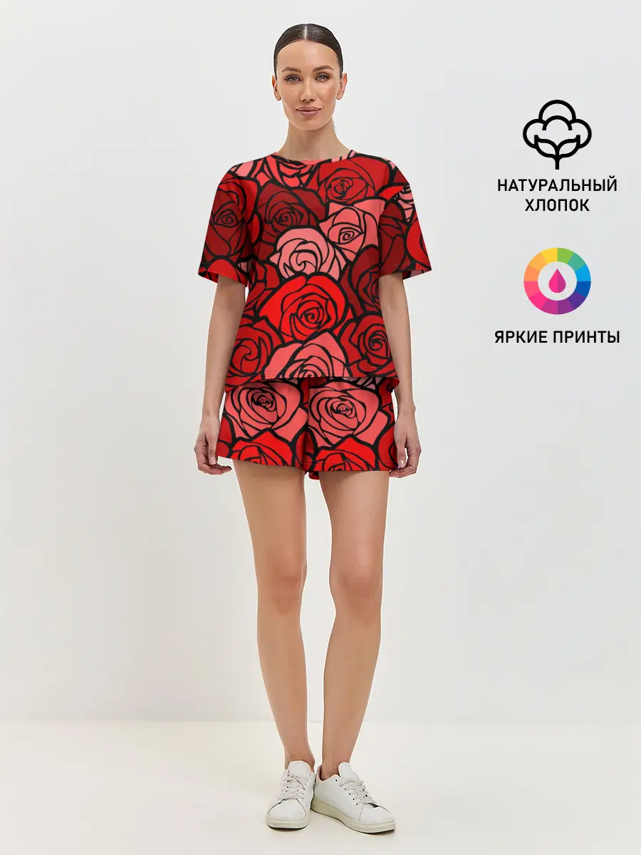 Женская пижама с шортами / Розочки