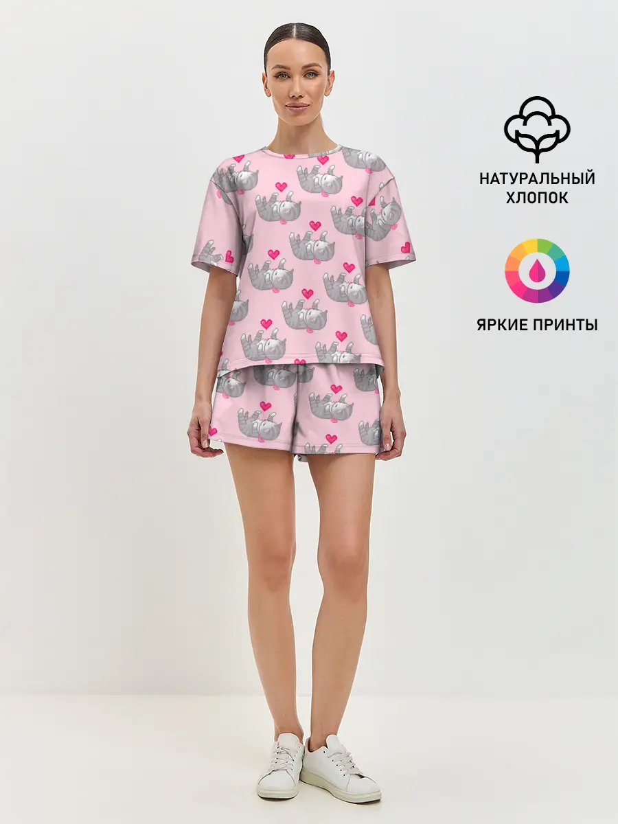 Женская пижама с шортами / Пиксельные котики