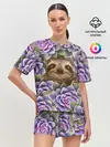 Женская пижама с шортами / Ленивец среди цветов