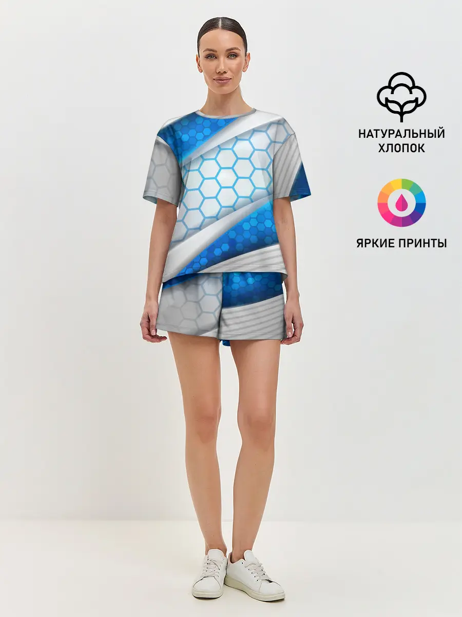 Женская пижама с шортами / 3D AQUA БРОНЯ ОБЪЕМНЫЕ СОТЫ