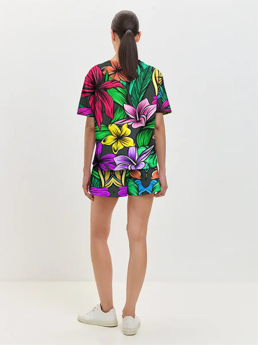 Женская пижама с шортами / Цветочный фон | Пляжная