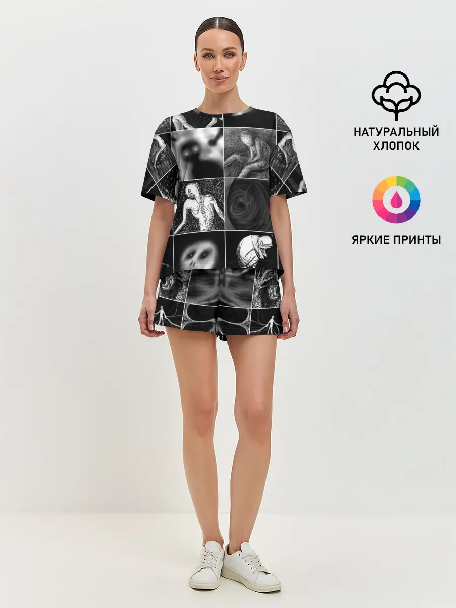 Женская пижама с шортами / Мрачные скетчи. Плитка