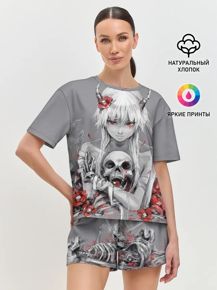 Женская пижама с шортами / Девушка с черепом