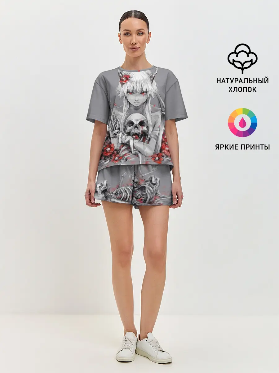 Женская пижама с шортами / Девушка с черепом