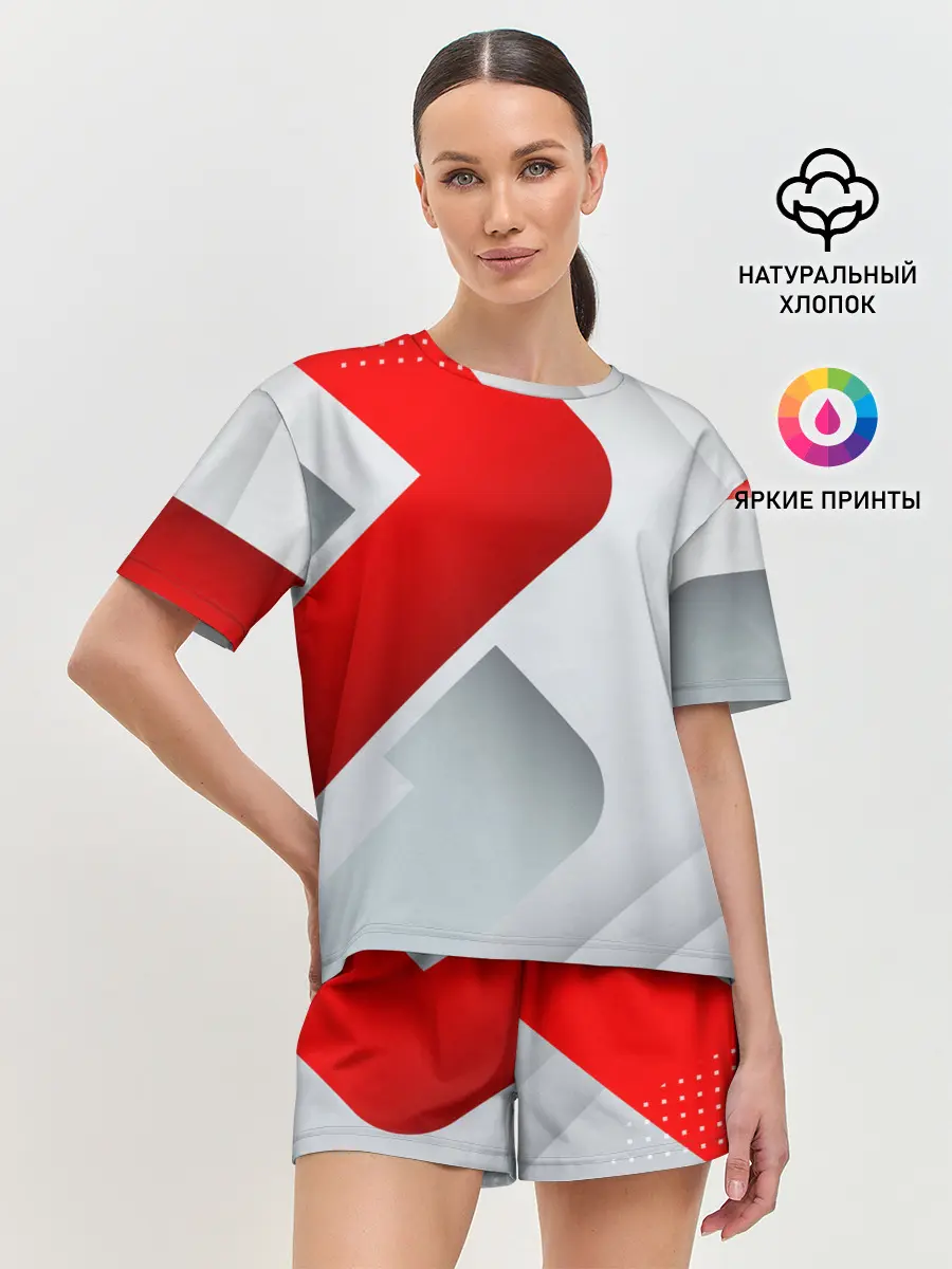 Женская пижама с шортами / 3D SPORT STYLE RED / WHITE