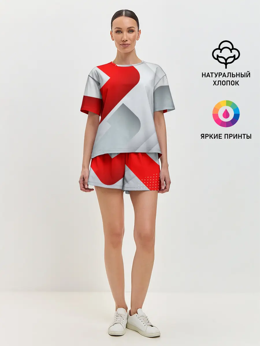 Женская пижама с шортами / 3D SPORT STYLE RED / WHITE