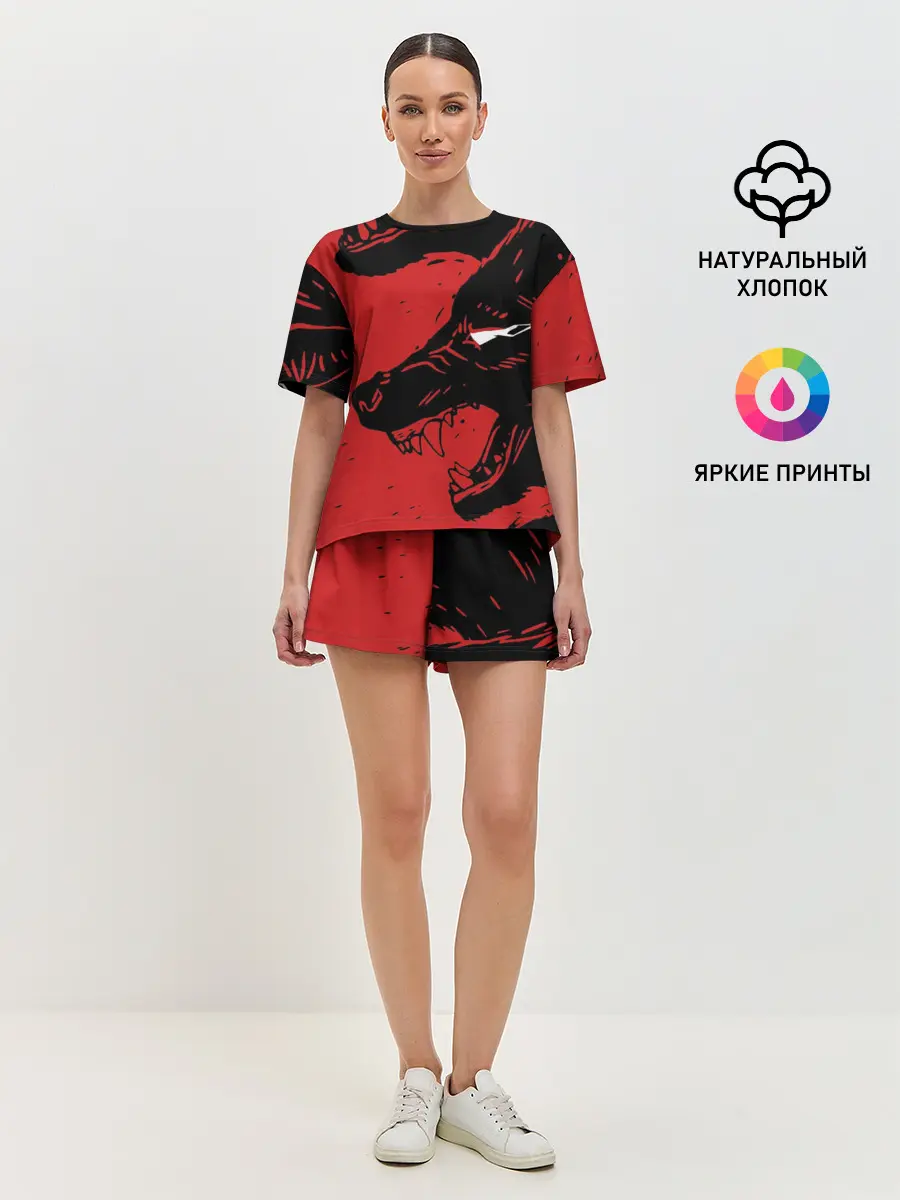 Женская пижама с шортами / Красный волк 3D