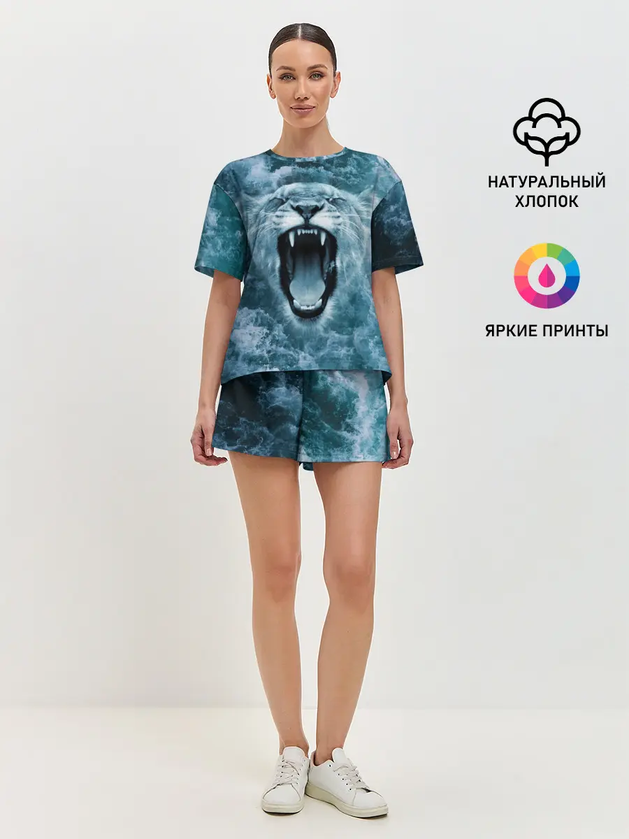 Женская пижама с шортами / Львица в бушующих волнах