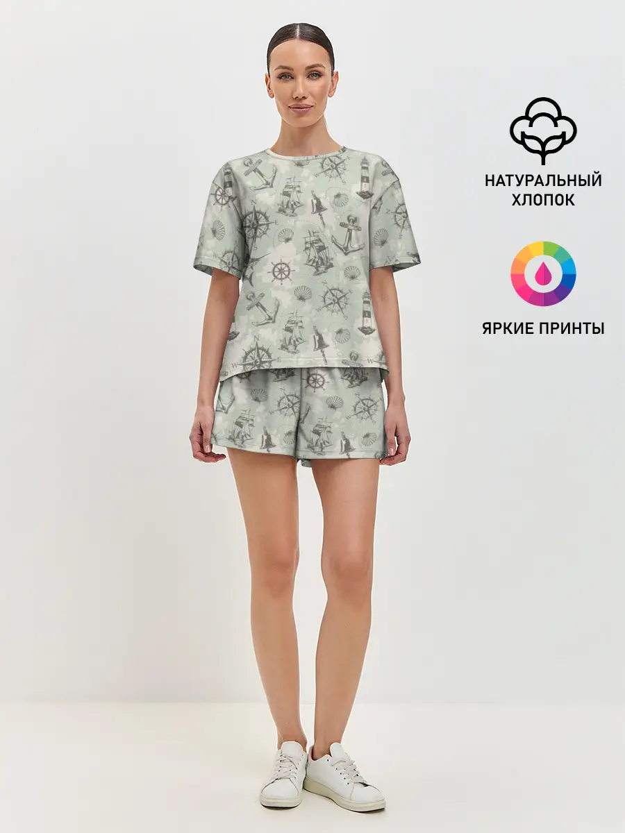 Женская пижама с шортами / Морская карта
