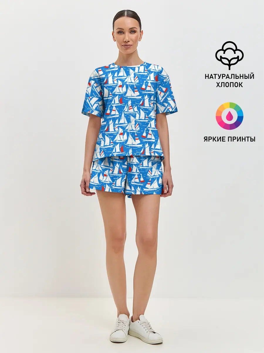 Женская пижама с шортами / Яхты