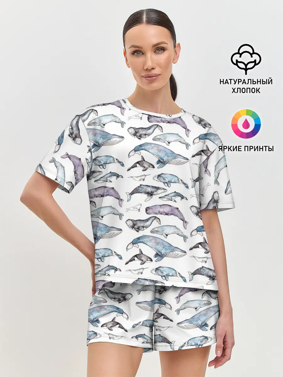 Женская пижама с шортами / киты паттерн