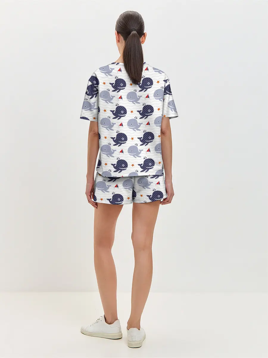 Женская пижама с шортами / Киты и яхты