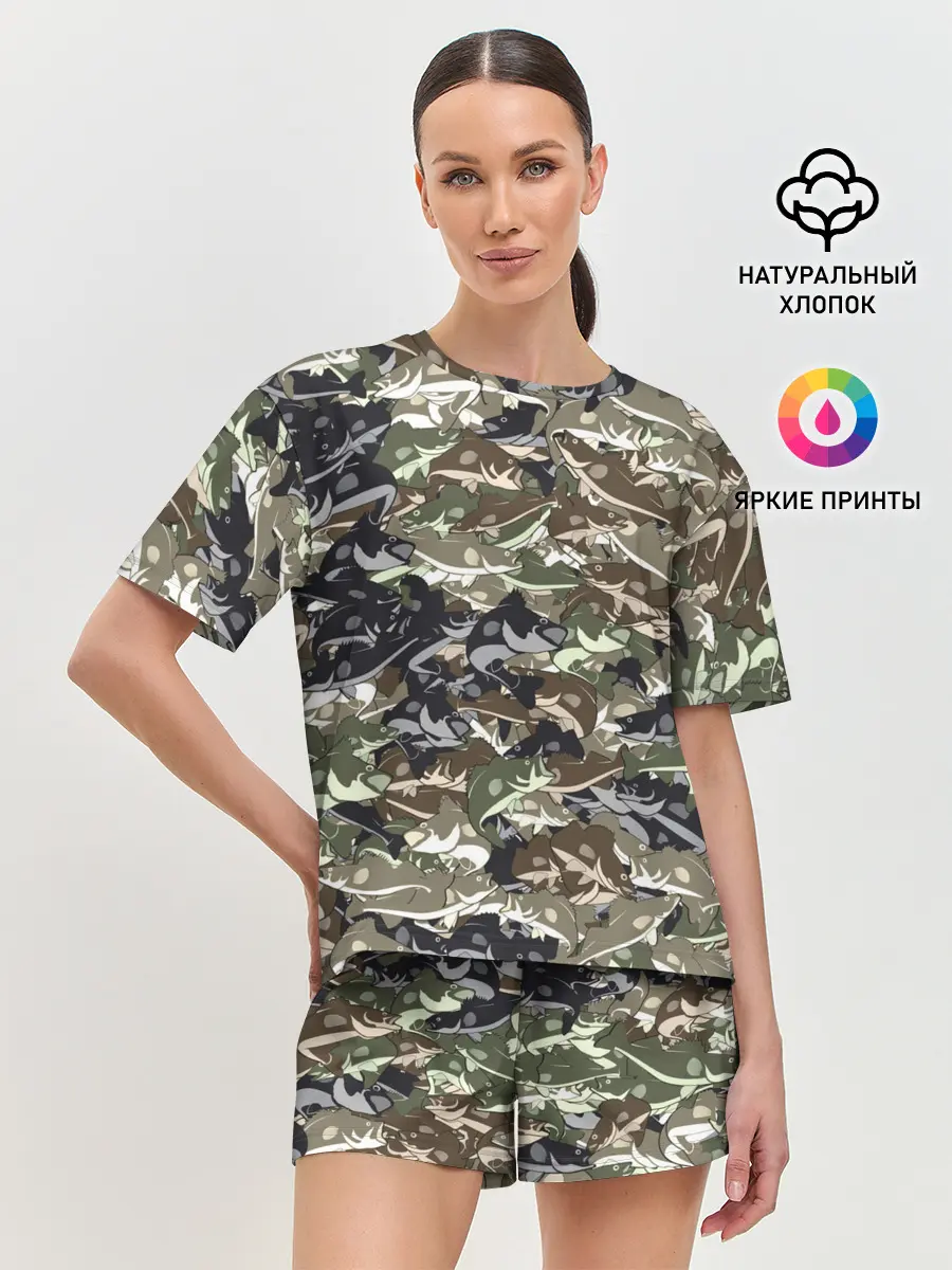 Женская пижама с шортами / Камуфляж для рыбака