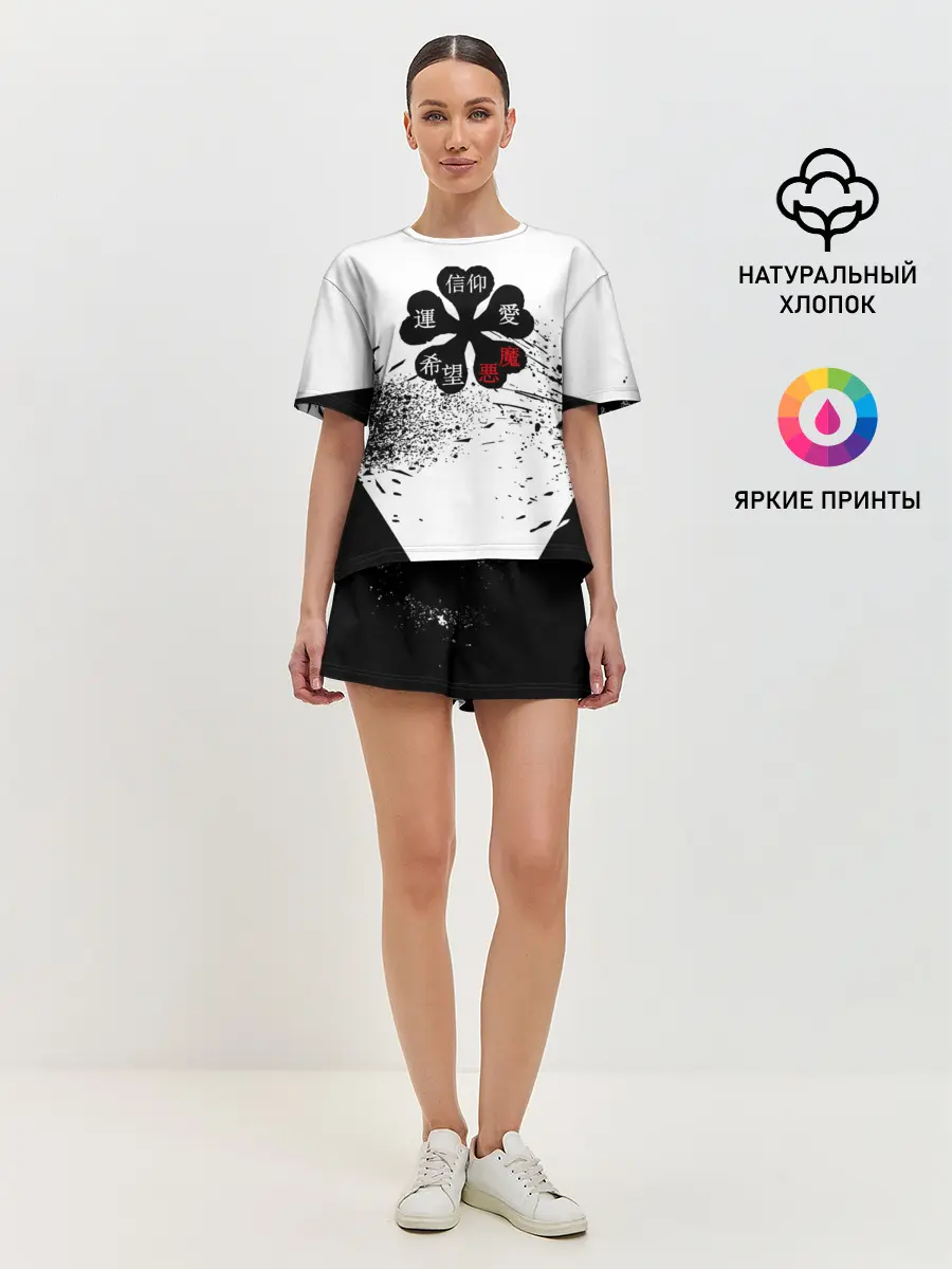 Женская пижама с шортами / Чёрный клевер с иероглифами