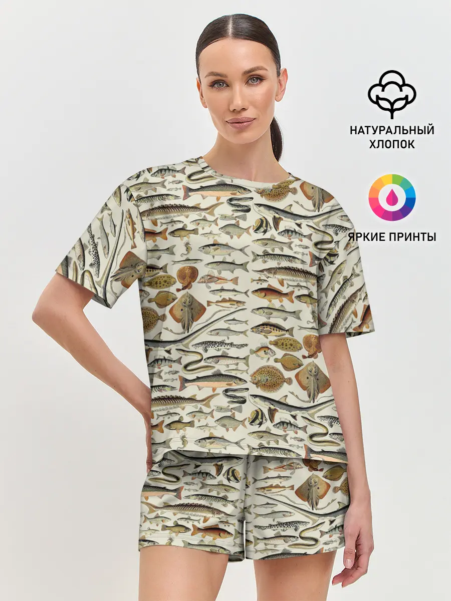 Женская пижама с шортами / рыбный паттерн
