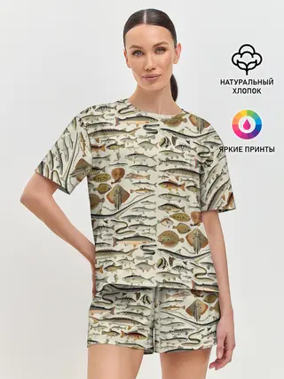 Женская пижама с шортами / рыбный паттерн