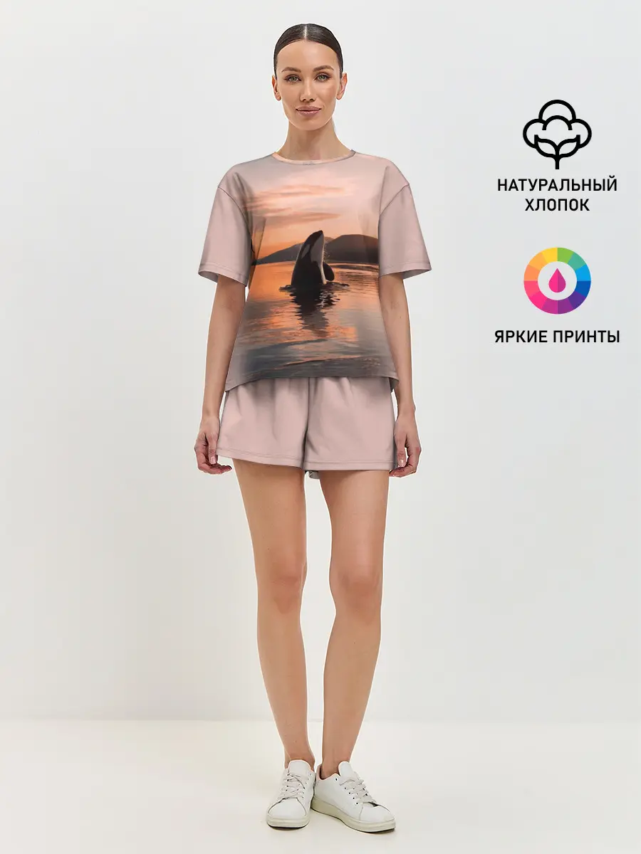 Женская пижама с шортами / касатки на закате