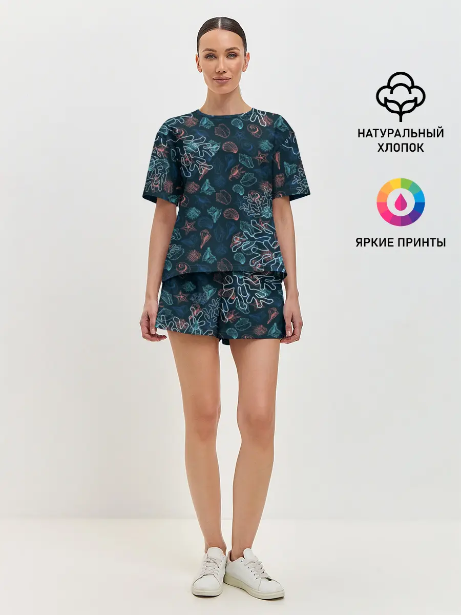 Женская пижама с шортами / Ракушки