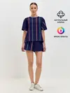 Женская пижама с шортами / Синие и розовые полосы