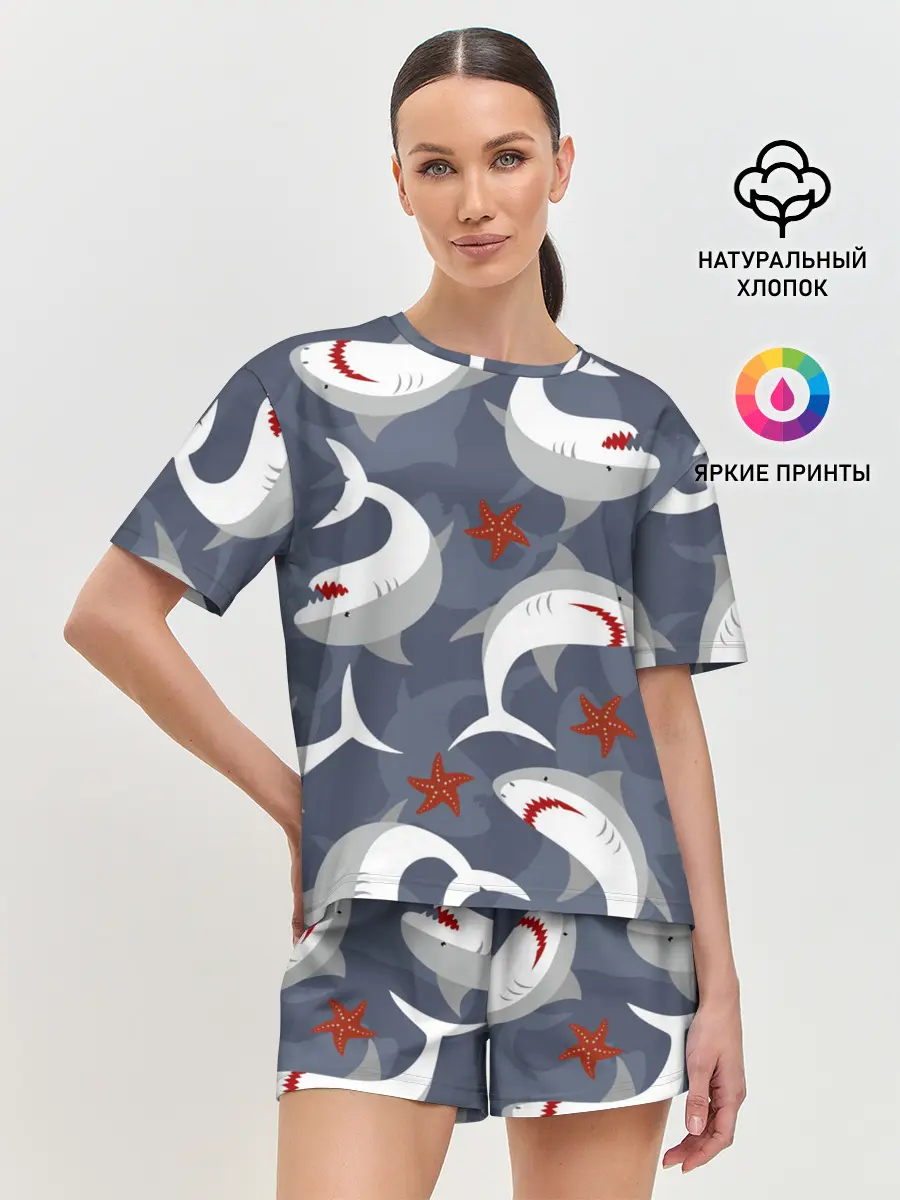 Женская пижама с шортами / Акулы