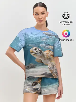 Женская пижама с шортами / Морская черепаха