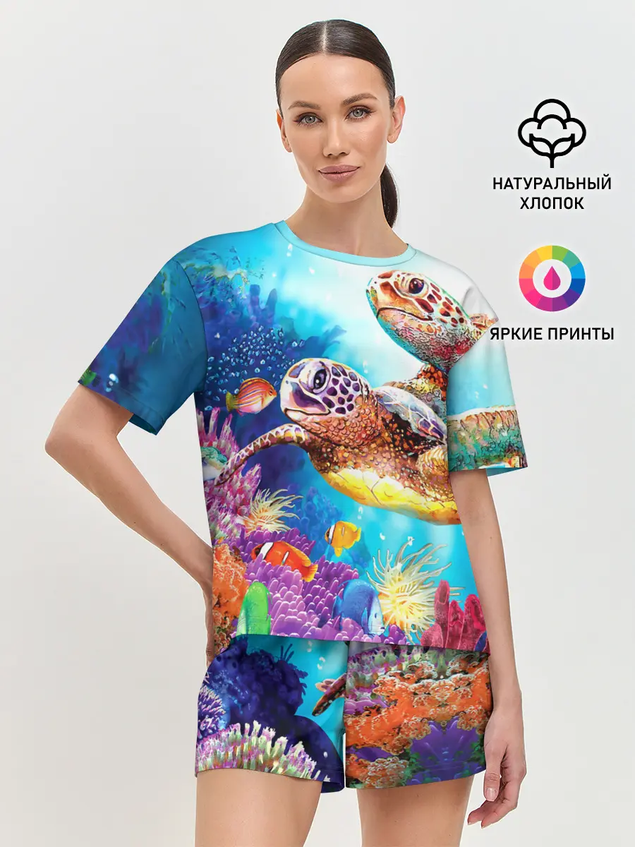 Женская пижама с шортами / Морские черепахи
