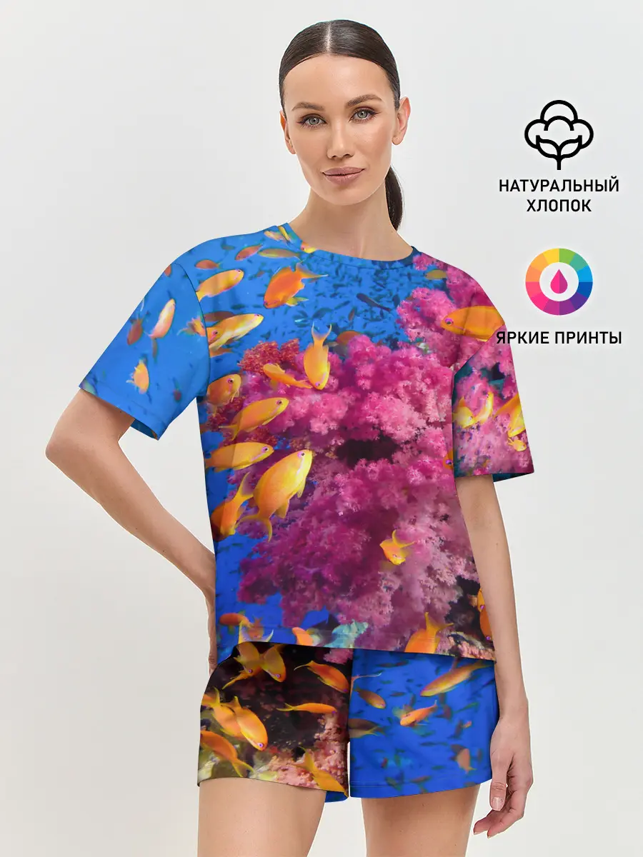 Женская пижама с шортами / Коралловые рыбки