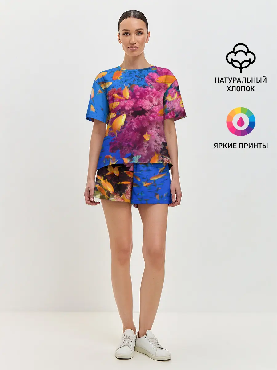 Женская пижама с шортами / Коралловые рыбки