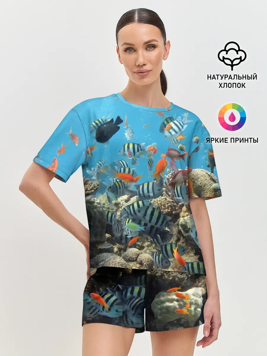 Женская пижама с шортами / Коралловые рыбки