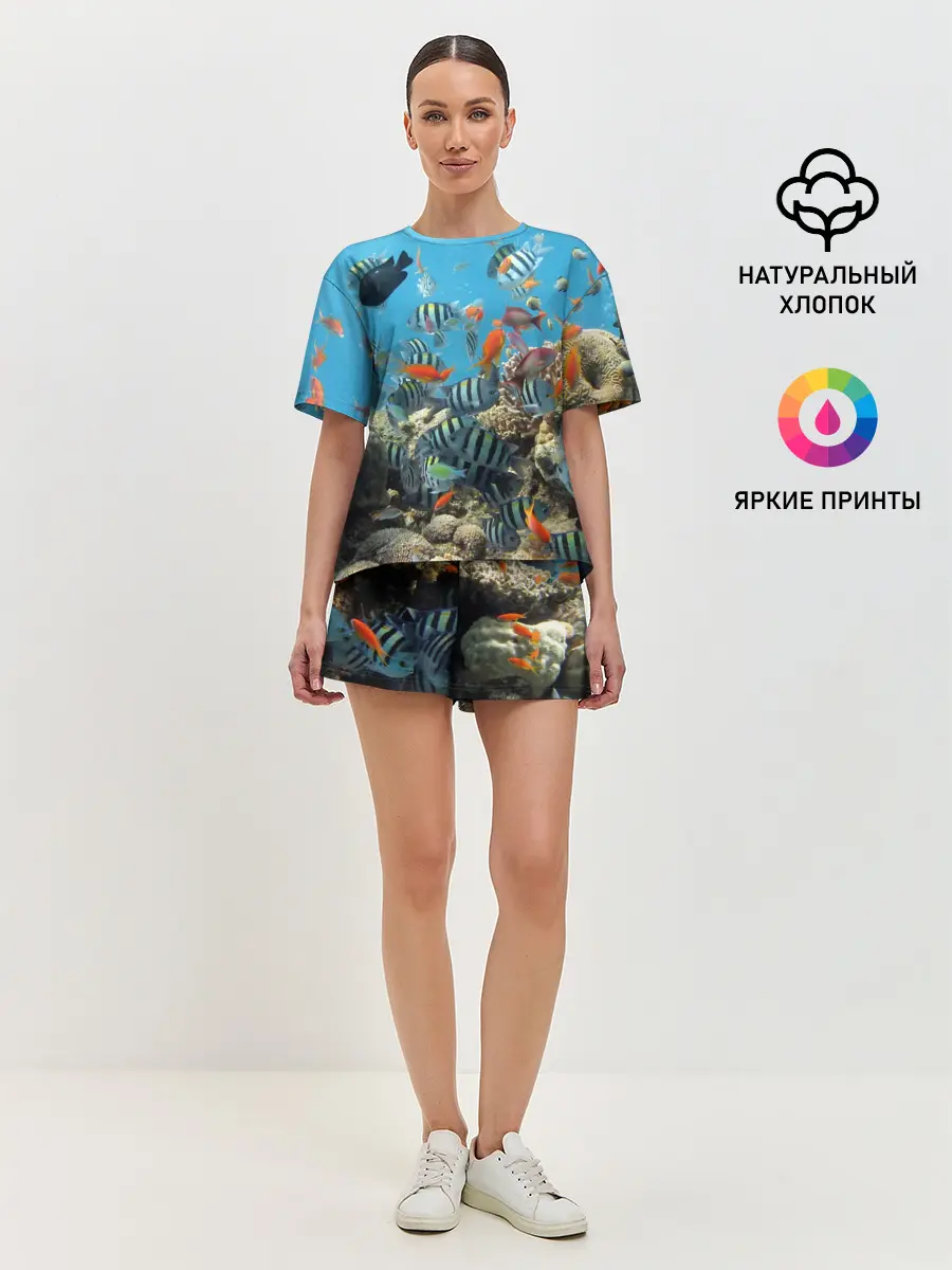 Женская пижама с шортами / Коралловые рыбки