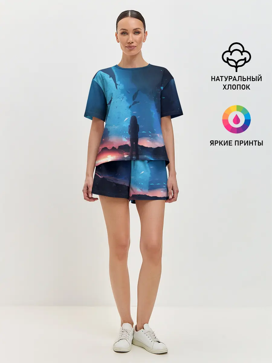 Женская пижама с шортами / Подводный мир | Силуэт