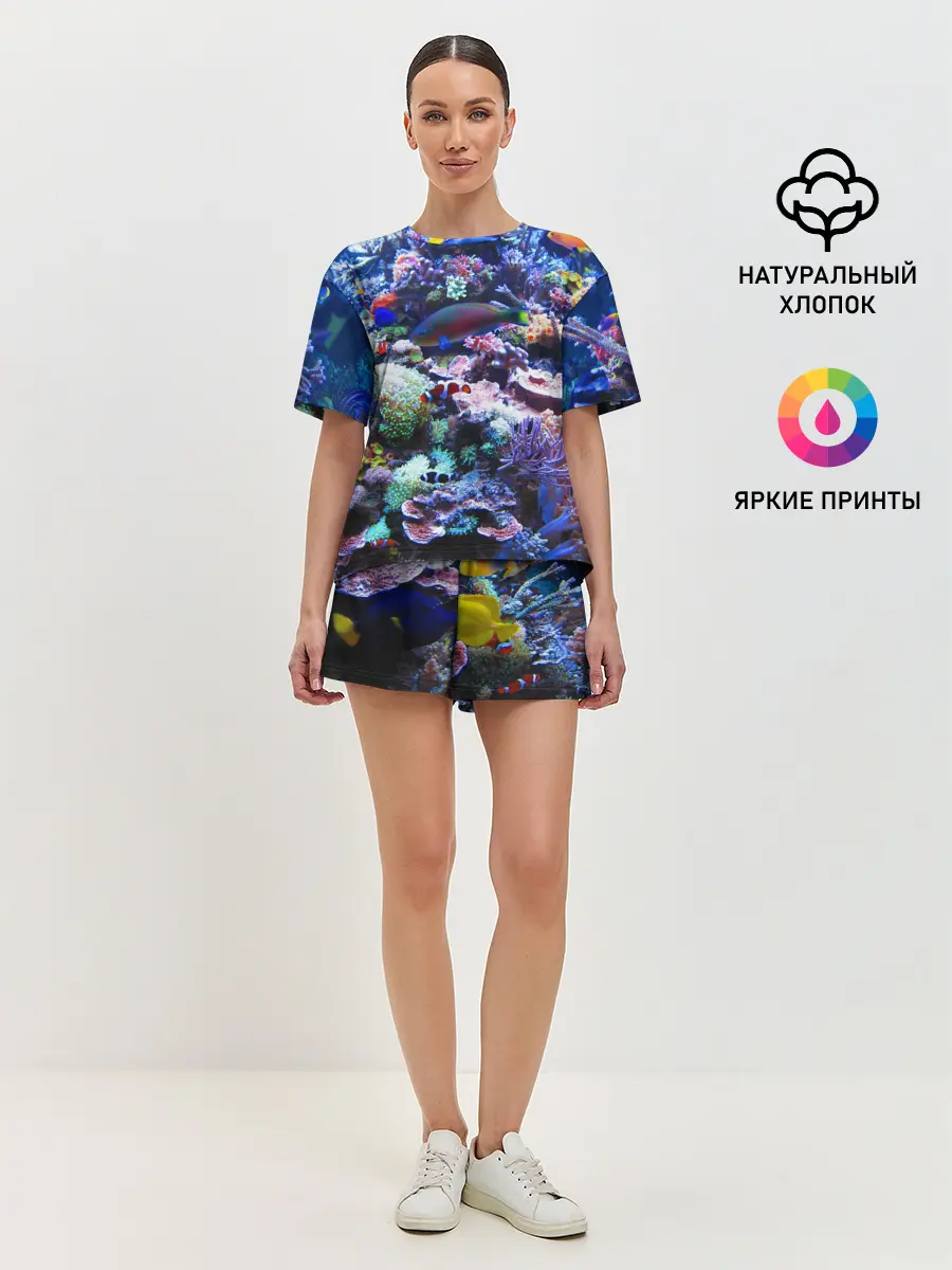 Женская пижама с шортами / Коралловые рыбки