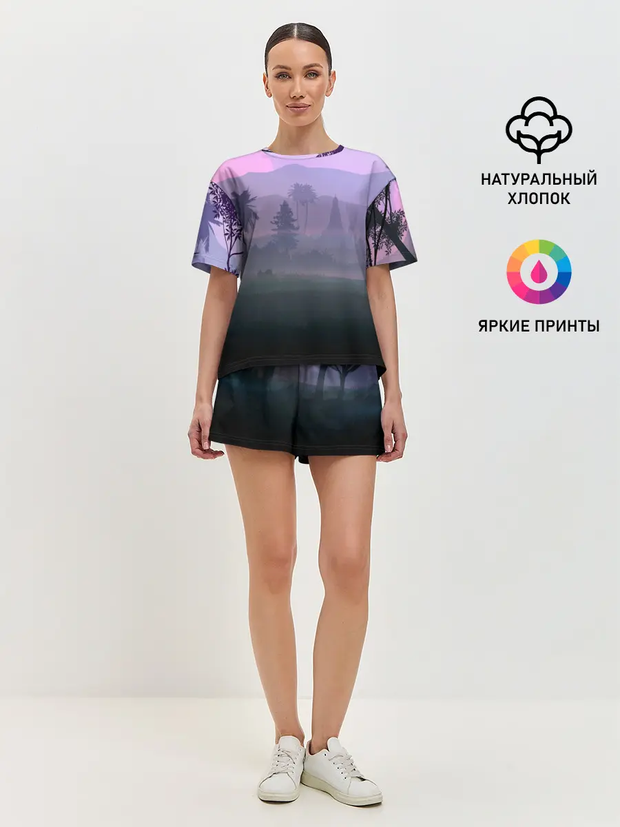 Женская пижама с шортами / forest at sunset