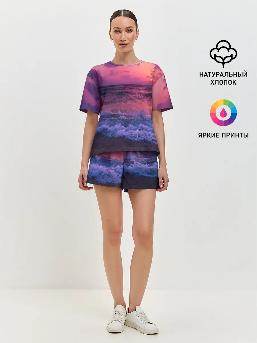 Женская пижама с шортами / Закат на берегу