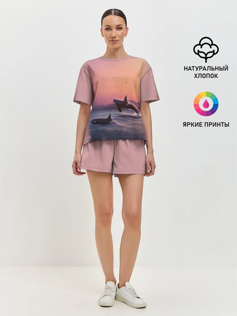 Женская пижама с шортами / касатки