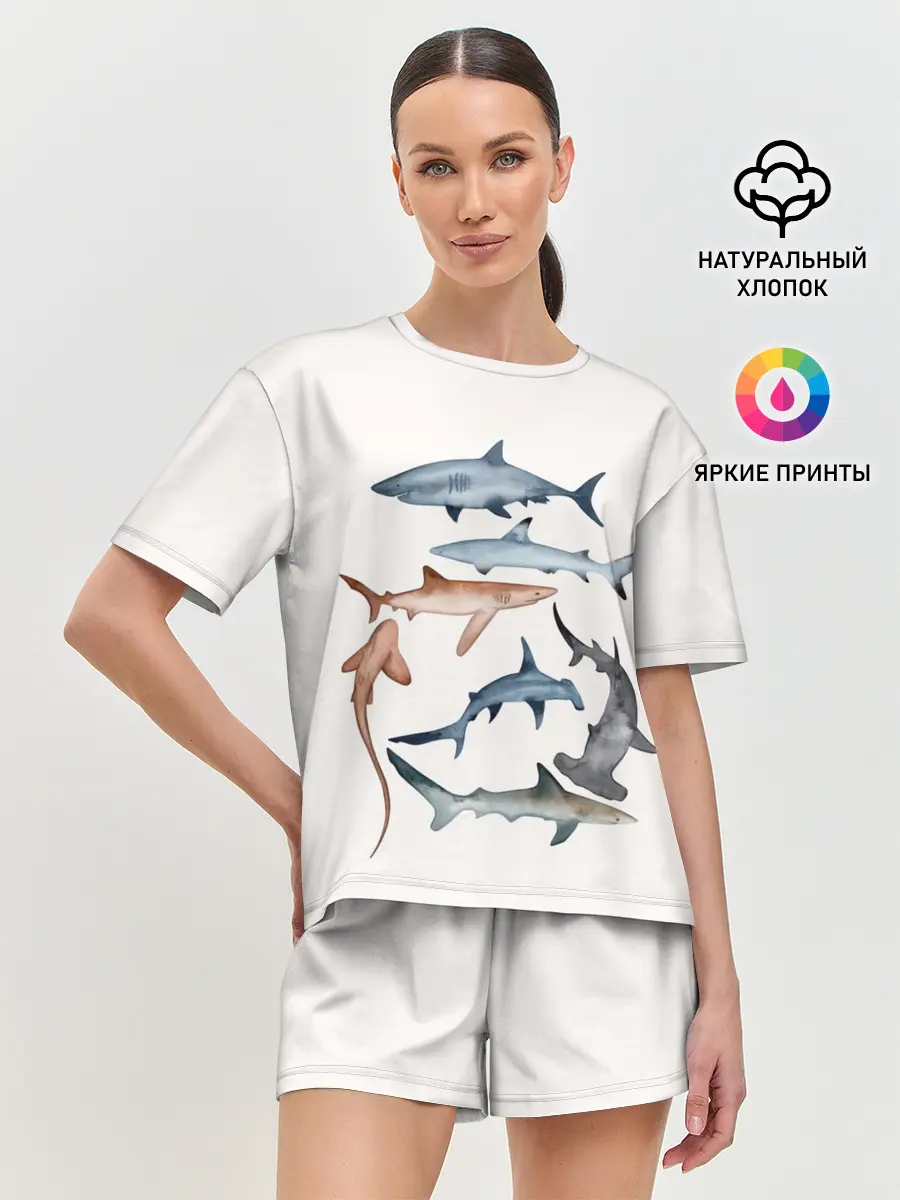 Женская пижама с шортами / акулы
