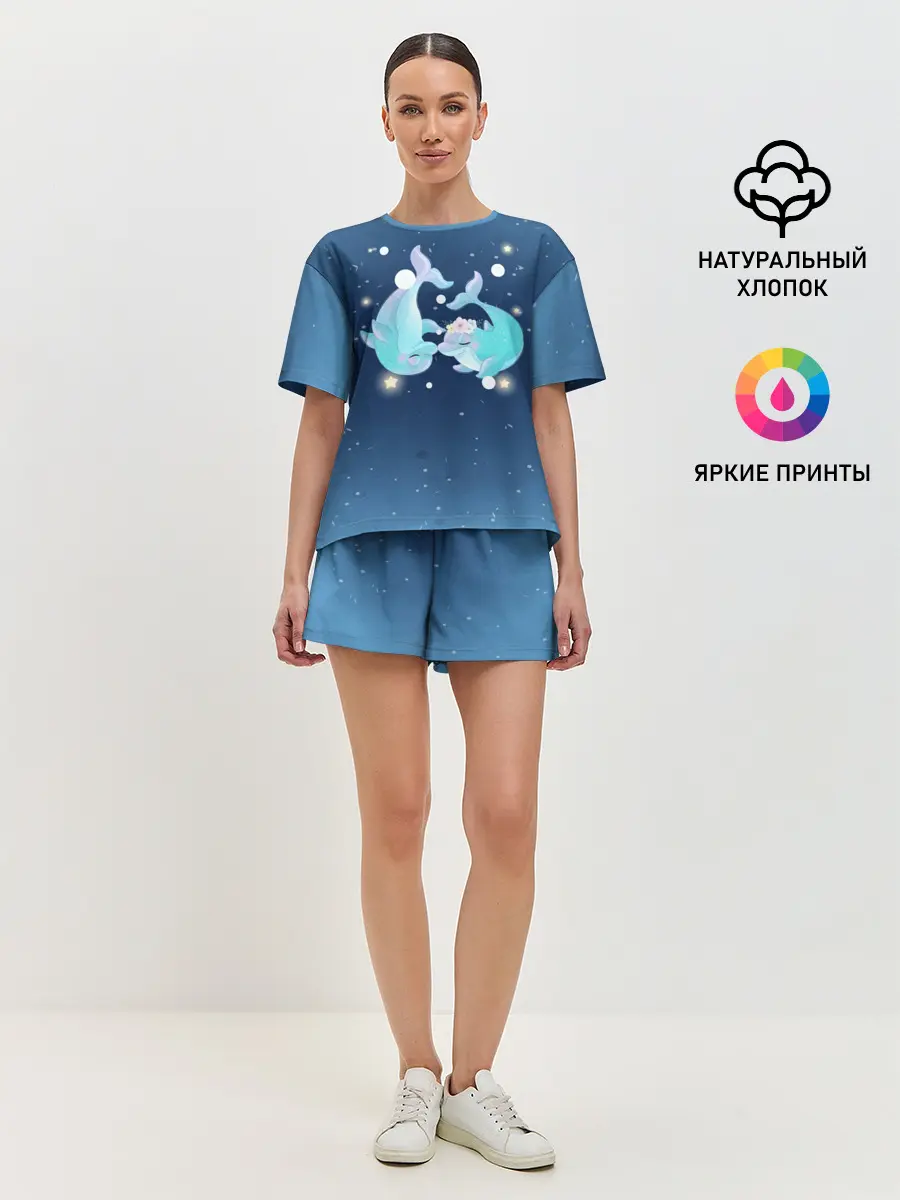 Женская пижама с шортами / Два дельфина