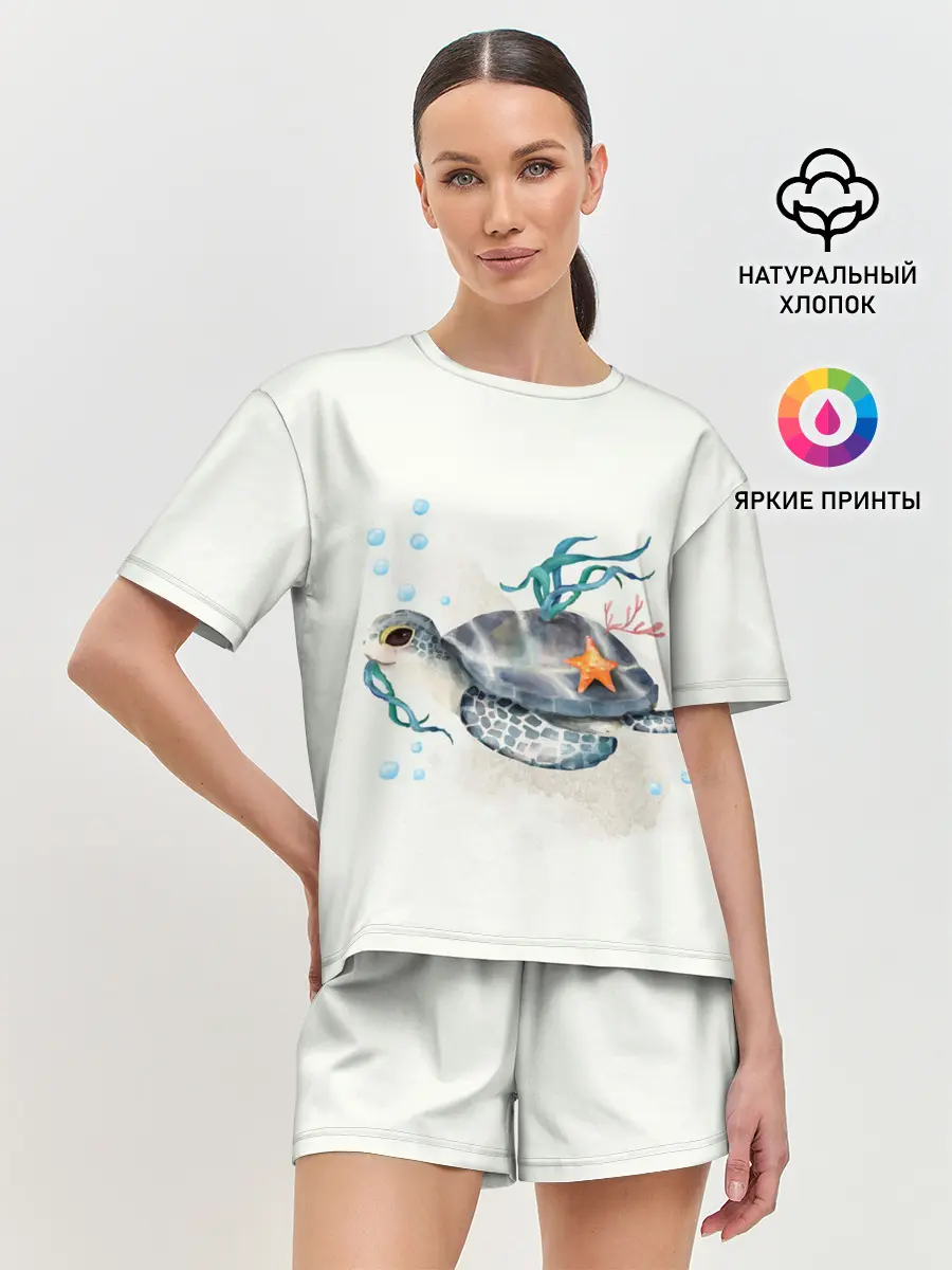 Женская пижама с шортами / черепашка