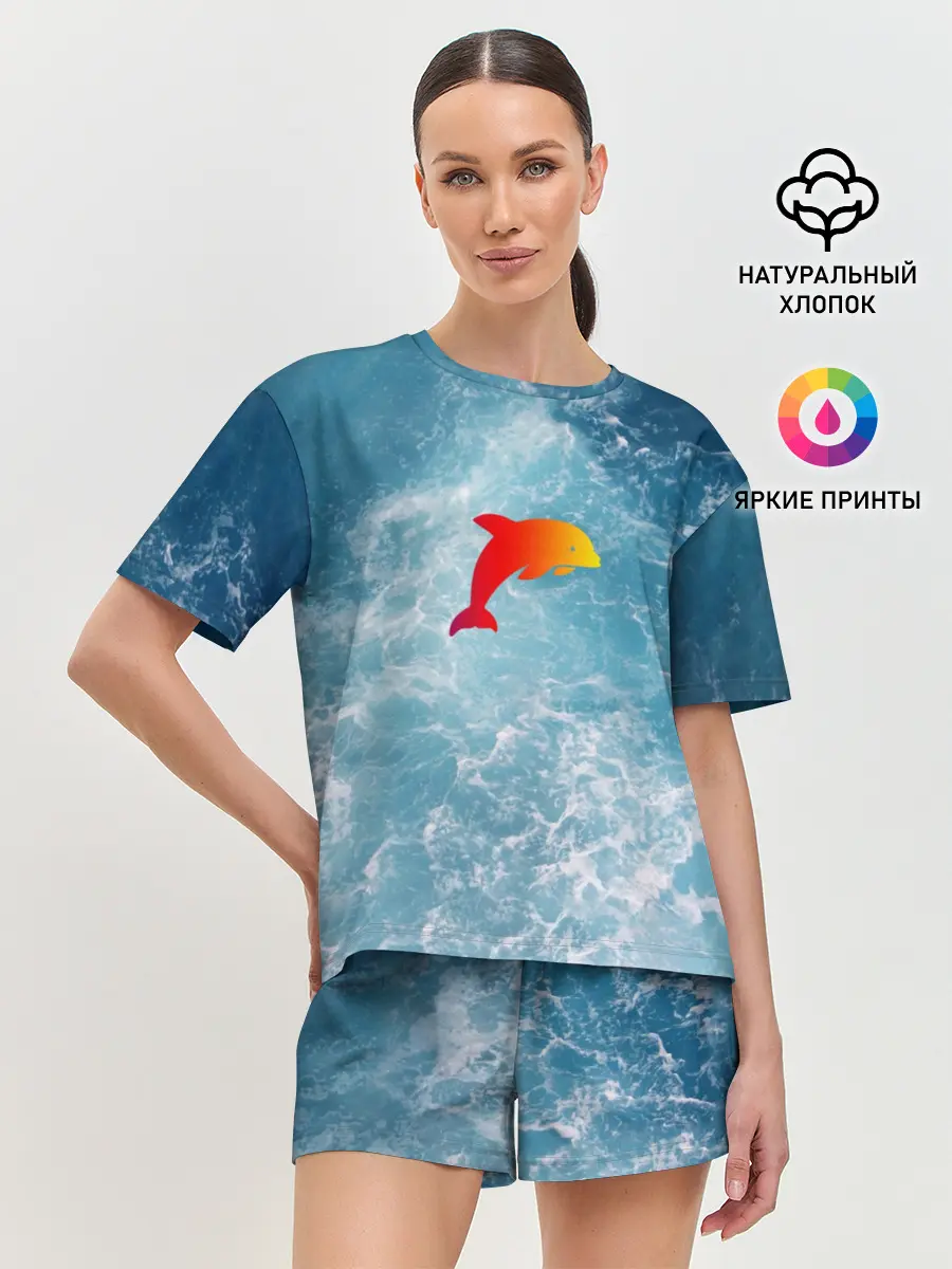 Женская пижама с шортами / Дельфин в море
