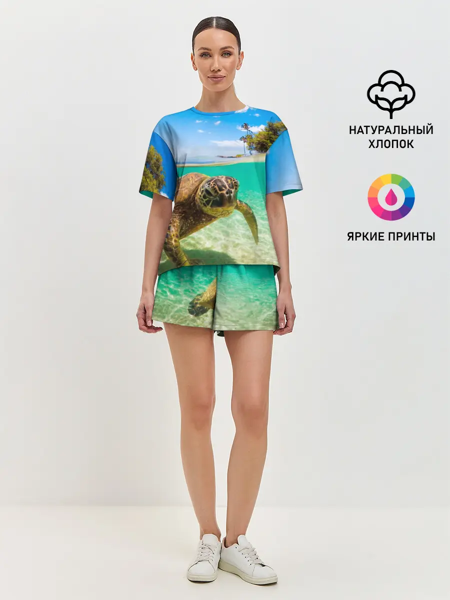 Женская пижама с шортами / Морская черепашка
