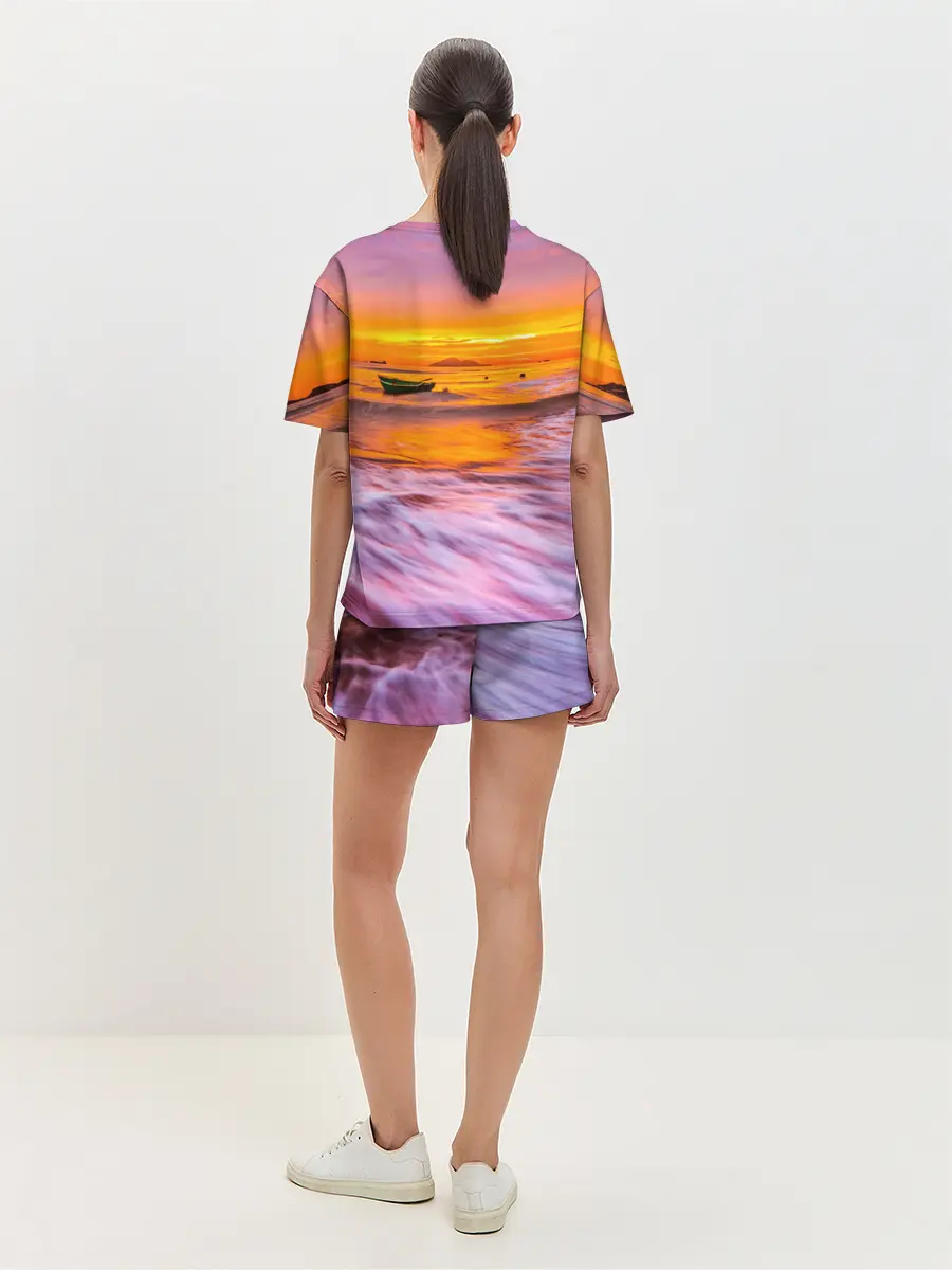 Женская пижама с шортами / Закат на пляже