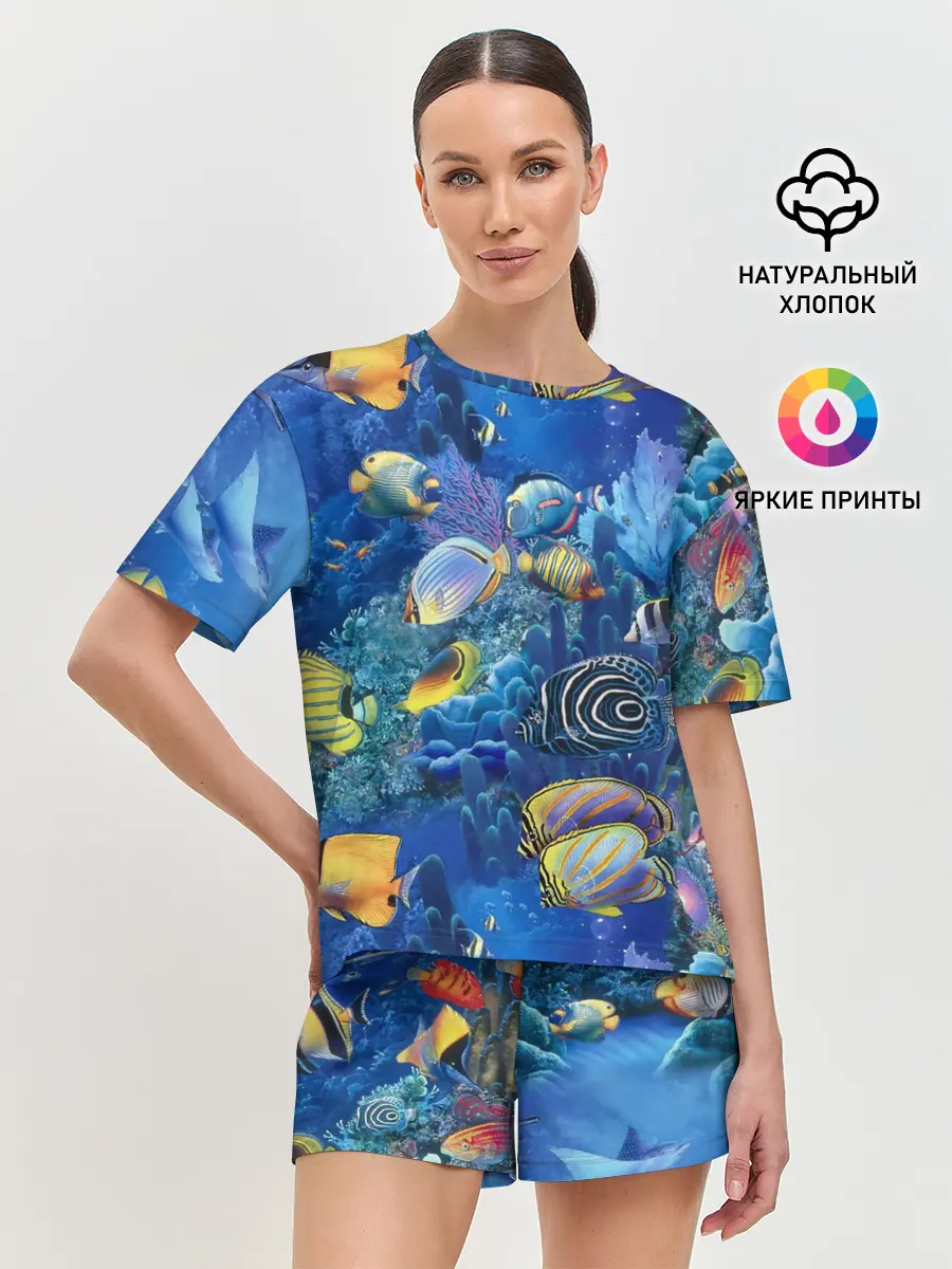 Женская пижама с шортами / Коралловые рыбки