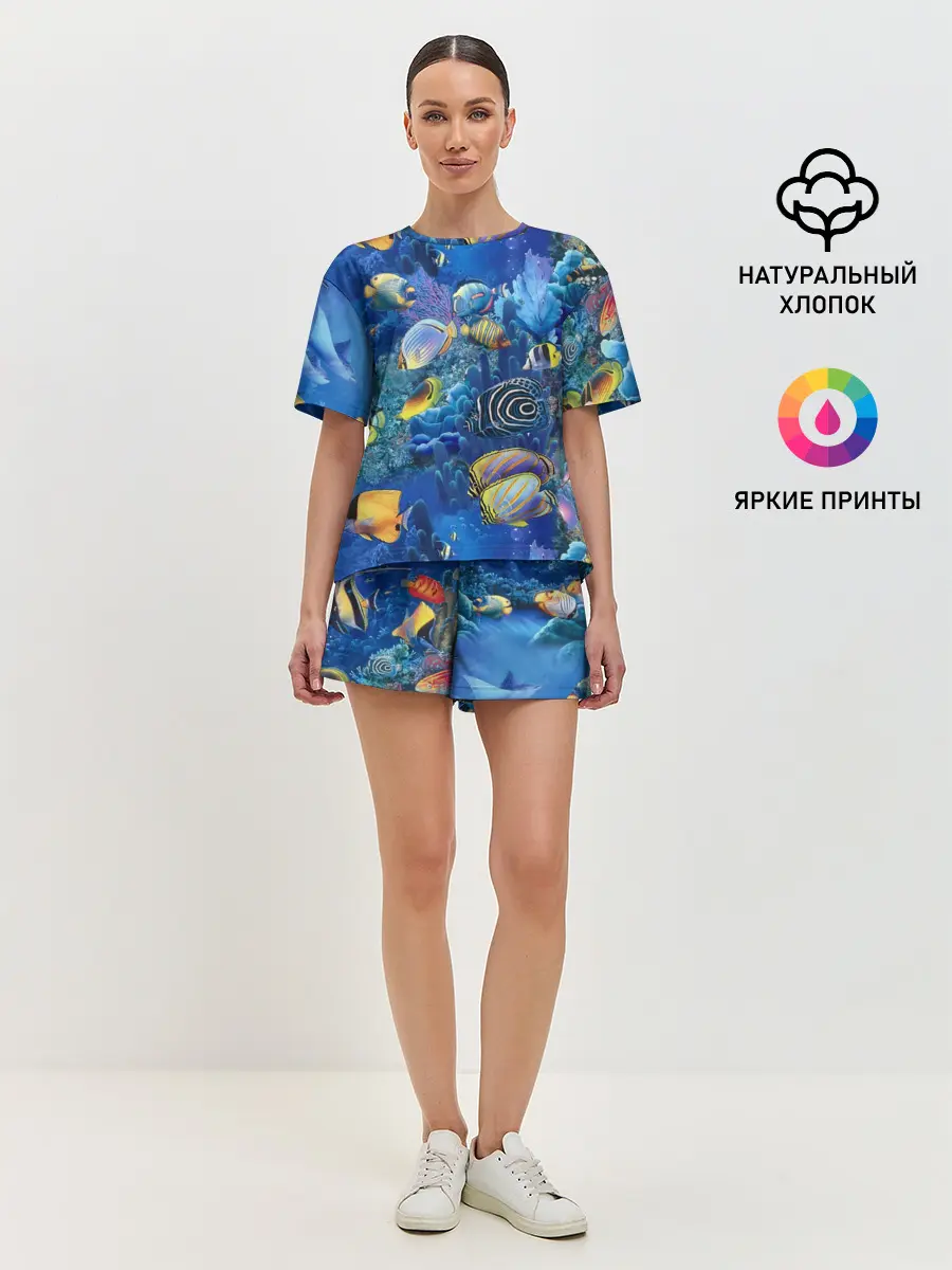 Женская пижама с шортами / Коралловые рыбки