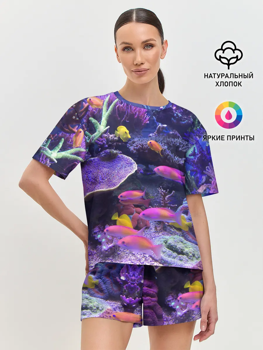 Женская пижама с шортами / Коралловые рыбки