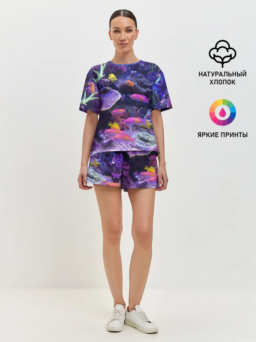 Женская пижама с шортами / Коралловые рыбки