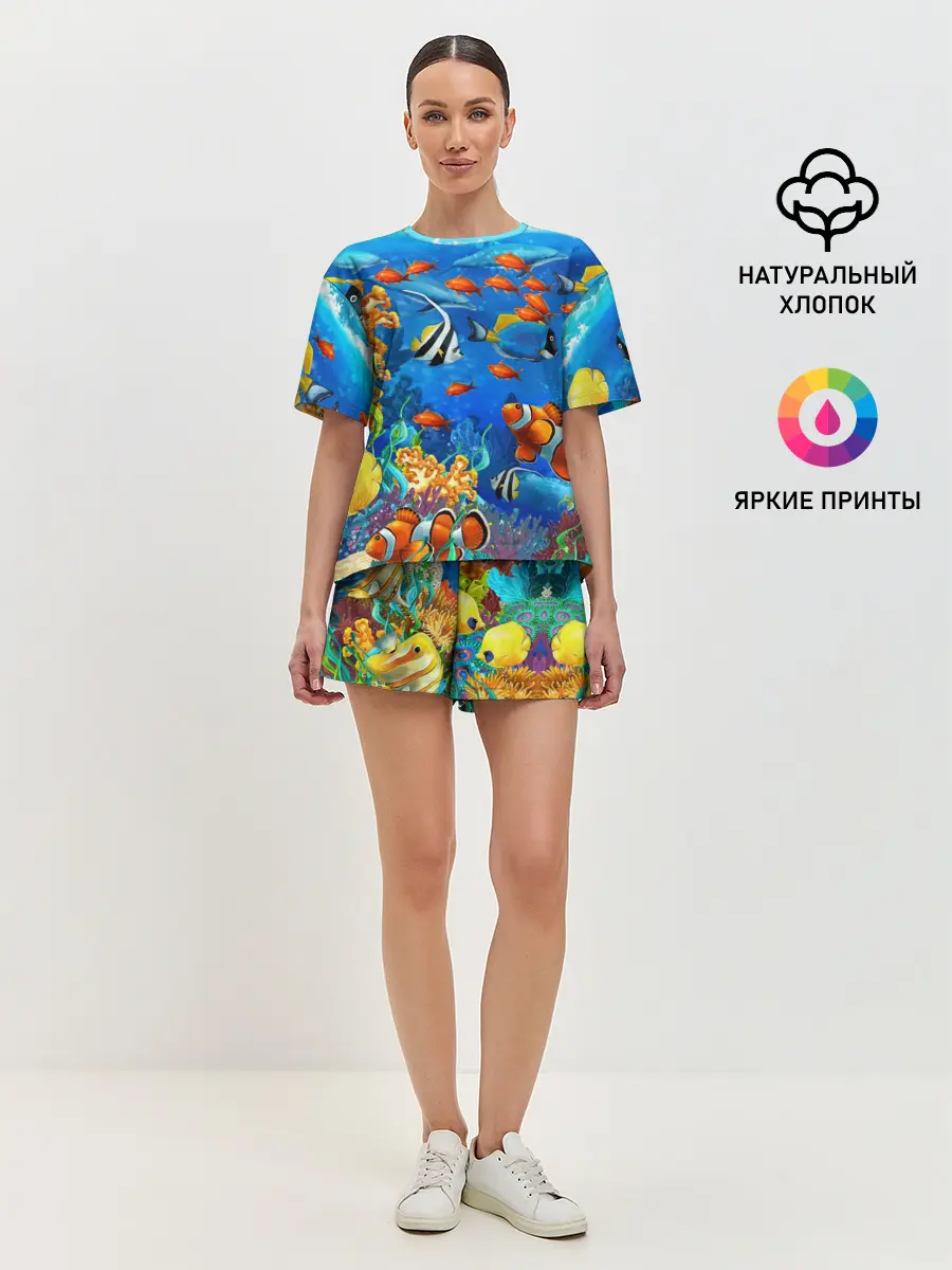 Женская пижама с шортами / Коралловые рыбки