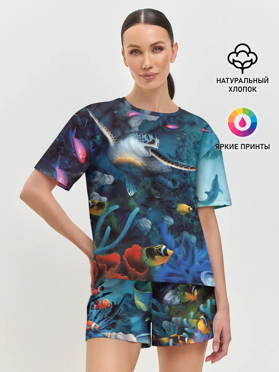 Женская пижама с шортами / Морская черепаха