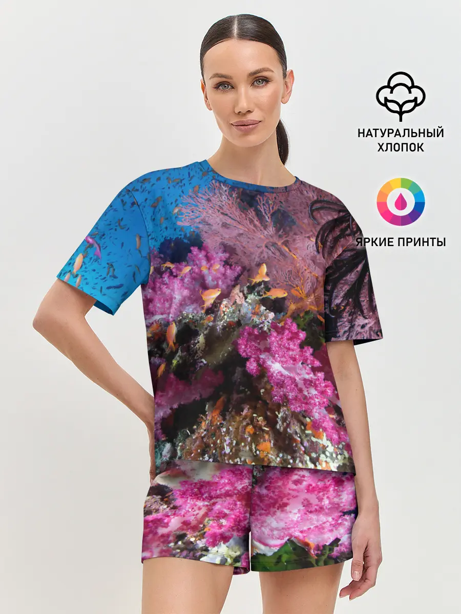 Женская пижама с шортами / Коралловые рыбки