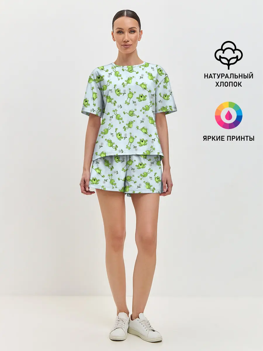 Женская пижама с шортами / Веселые лягушки