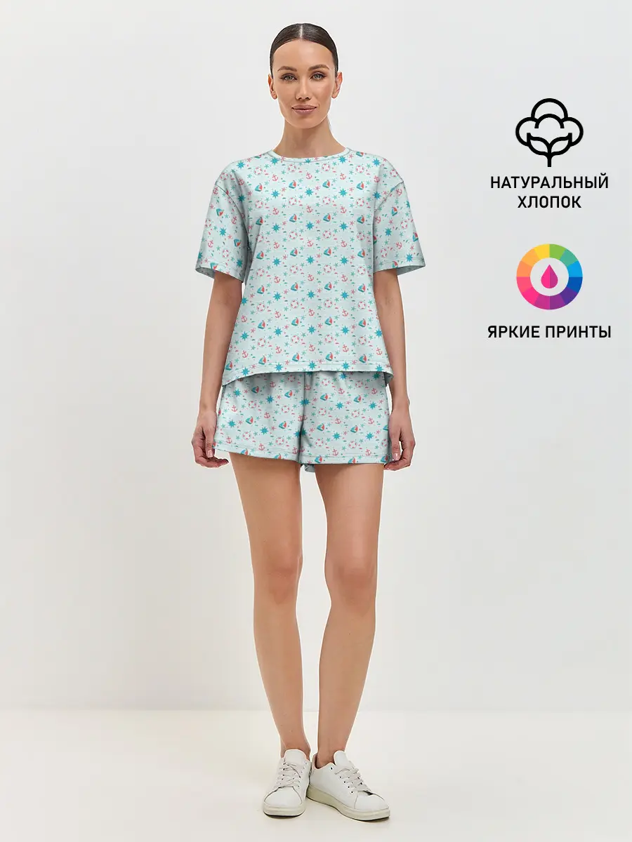 Женская пижама с шортами / Морской узор